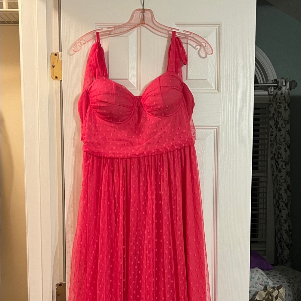 Women's Red Sleeveless Mesh Dot Maxi Dress